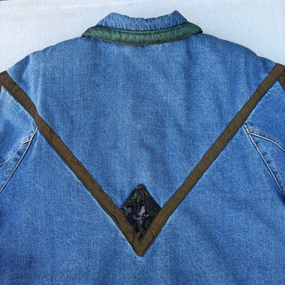 Vintage 80s 90s Current Seen Patchwork Floral Tapestry Blue Denim Jean Jacket - Picture 11 of 15